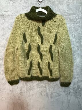 VTG Cable Knit Sweater Medium Green Wool Mohair Made in Italy Kurt Cobain